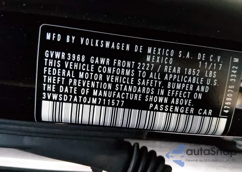 2018 Volkswagen Beetle 2.0T Dune z USA, uszkodzony, nr VIN 3VWSD7AT0JM711577